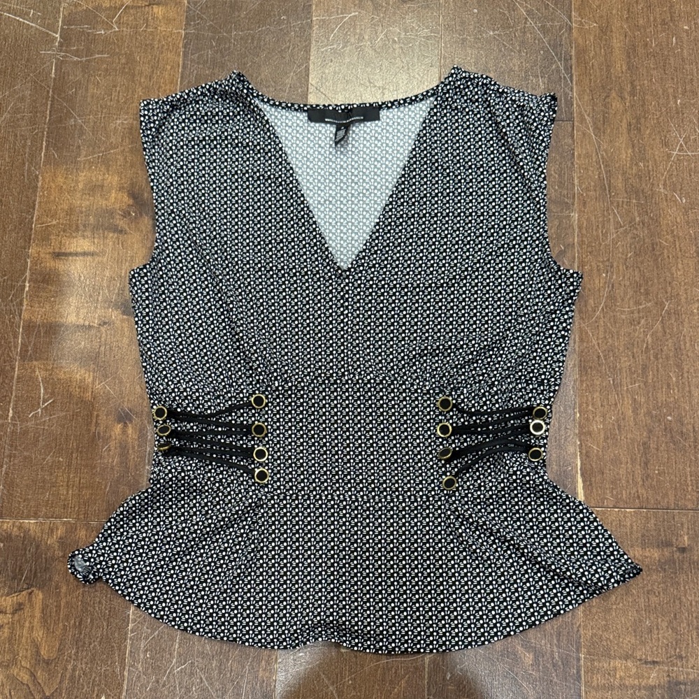 White House Black Market Black and White V-Neck Blouse